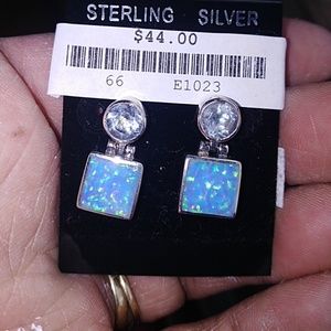 Opal and blue topaz sterling silver earrings